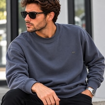 Erkek Modal Kumaş Bisiklet Yaka Sweatshirt Şık Tasarım, Tam Kalıp Antrasit
