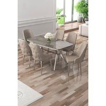 Canisa Asel Serisi 90x160 Lak Panel Antrasit İroni Krom Ayaklı Masa Takımı Ve 6 Cappucino Sandalye Antrasit İroni Masa Capucino Sandalye Ayaklar Krom