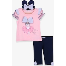 Breeze Kız Bebek Tayt Takım Balerin Baskılı Bandanalı Somon (6 Ay-2 Yaş)