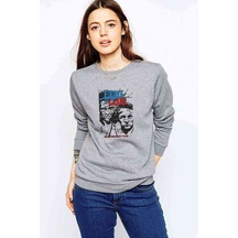 Fıght Club Rock Baskılı Gri Kadın Sweatshirt