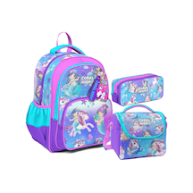 Coral High Kız Çocuk Üç Gözlü İlkokul Çanta Seti - Mor Pembe Unicorn Desenli