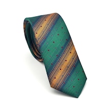 Gaffy Bej Verev Desenli Zümrüt Yeşil Dokuma Kumaş Mendilli Slim Fit Kravat // Sdk-2505-7 Yeşil