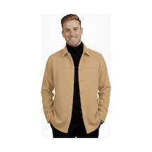 Deepsea Erkek Camel Likralı Rahat Kalıp Cepsiz Kaşe Ceket Çıt Çıtlı, Esnek Şık Model Ceket 0760 CAMEL