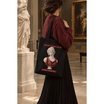 Lunora Collection Persephone Made For The Spring Baskılı Körüklü Kanvas Bez Çanta Siyah