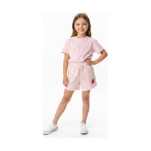 Toontoy Kids Toontoy Kız Çocuk Beli Lastikli Bağlamalı Baskılı Şort 25046 Pudra