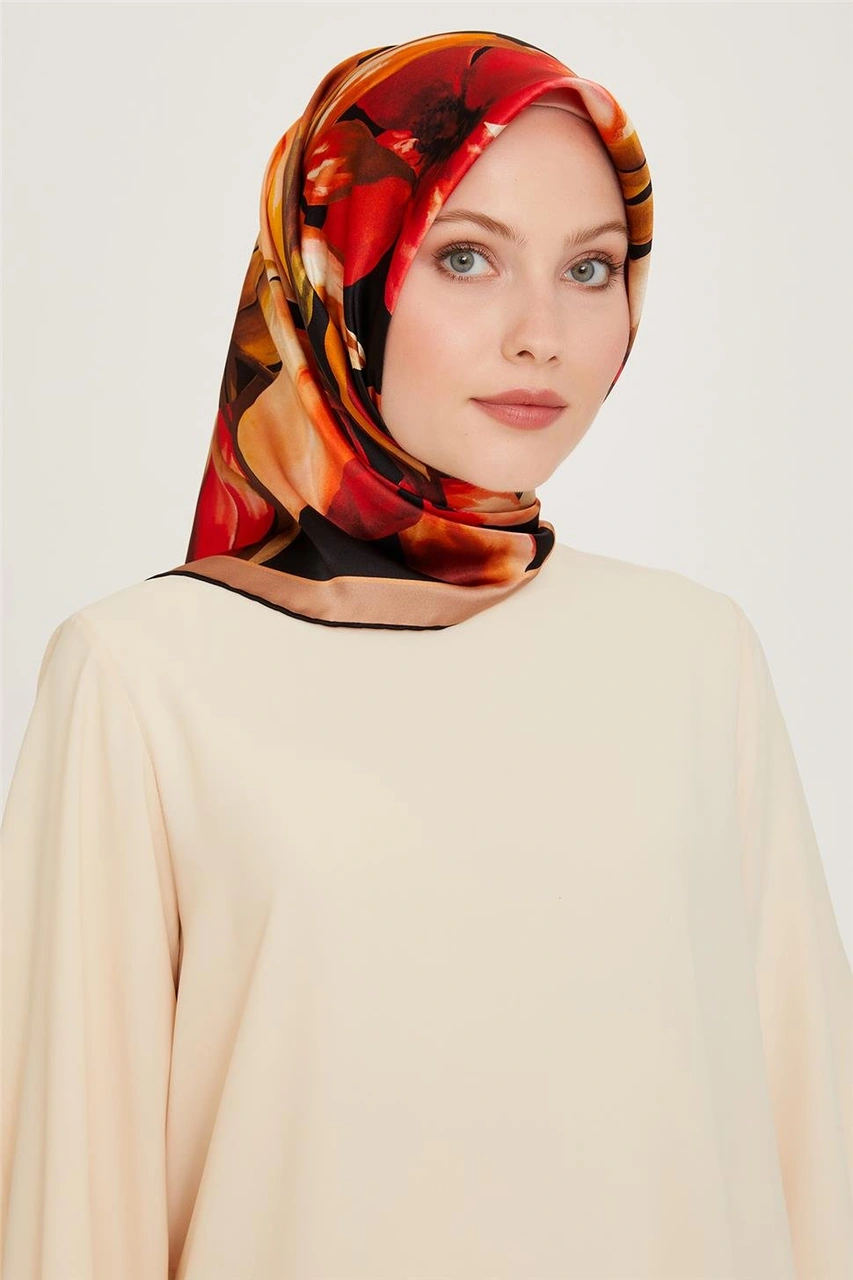 Armine Çiçek Desenli Twill Saf İpek Eşarp 9205d 06 Çok Renkli