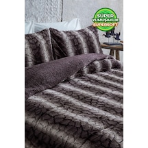Evlen Home Çift Taraflı Kişilik Kürk Yorgan Dolgulu Peluş Yumuşak Wellsoft Yatak Örtüsü 3 Parça Eter Kahverengi
