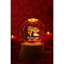 Ledli Usb'li Ahşap Standlı Sevgili Çiftler I Love You Forever Kristal Küre Renkli Rgb Led 3d Lamba Kar Küresi