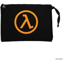 Half Life Logo Pocket Siyah Clutch Astarlı Cüzdan / El Çantası