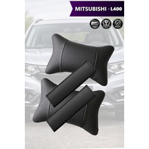 Mitsubishi L400 Uyumlu Deri Yastık Lüks Siyah Set Deri Kemer Koruyucu