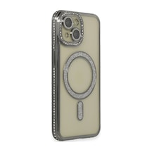 Apple iPhone Uyumlu  15 Kılıf Joke Simli Magneticsafe Kılıf -  Gri