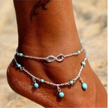 Brezza Lusso Jewelry Sonsuzluk Mavi Boncuklu Bayan Ayak Halhal Gümüş