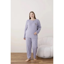 Lukitus İnterlok Pamuk Battal Büyük Beden Kadın Pijama Takımı İntbbm Mor