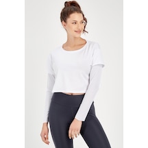 Maraton Active Regular Kadın Bisiklet Yaka Uzun Kol Fitness Beyaz Sweatshirt 18557-beyaz Beyaz