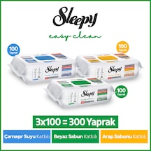 Sleepy Easy Clean Premium Beyaz Sabun Katkılı+Çamaşır Suyu Katkılı+Arap Sabunu Katkılı Yüzey Temizlik Havlusu Mendili 3x100 (300 Yaprak) 