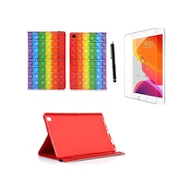 Ipad 5.nesil 9.7" 2017 A1822 A1823 Uyumlu Kabartma Resimli Kılıf Ekran Koruyucu Kalem Kapaklı Kılıf
