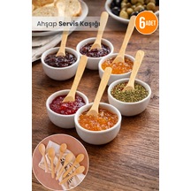 6 Adet Ahşap Mama Kaşığı - Reçel Bal Servis Çay Kaşık 13 Cm