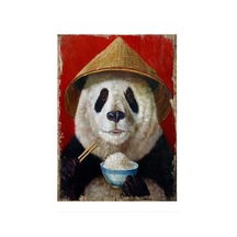 Bedeko Pilav Yiyen Panda Desenli Ahşap Tablo 35 Cm X 50 Cm