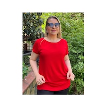 Gülmina Moda Kadın Viskon Kayık Yaka Kısa Kol Bluz - Kırmızı