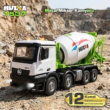 Huına 1537 1/14 12ch Profesyonel Rc Uzaktan Kumandalı İş Makinesi Metal Beton Mikser Çimento Kamyonu İnşaat Aracı Mixer Truck - Sesli Ve Işıklı