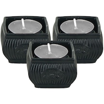 Mumluk Şamdan 3 Adet Tealight Uyumlu Üçlü Mini Çizgili Çiçekli Model - Siyah