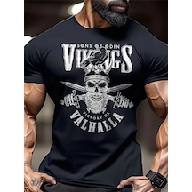 Ertaştrendstore Erkek Ön Ve Arka Baskılı T-shirt Kısa Kol Bisiklet Yaka Regular Fit Tişört - Siyah Çok Renk