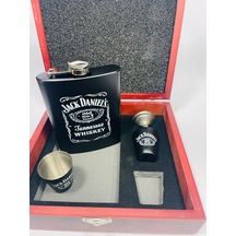 Ahşap Kutukasa Jackdaniel Metal Matara Seti 2şatbardaklı/aly1... Siyah - Kırmızı