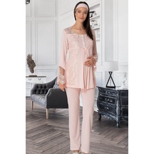 Mecit Pijama Lohusasepeti 5015 Sandra Dantelli Yaka Lohusa Pijama Takımı Turkuaz 001