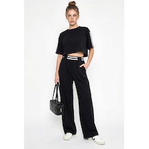 Shade Kadın Çizgi Detaylı Crop Bluzlu Yüksek Bel Modal Takım 4136 60286285 - Siyah