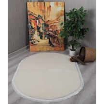 My Evilla Modern Dekoratif Oval Spor Saçaklı Puffy Peluş Halı Yolluk 001