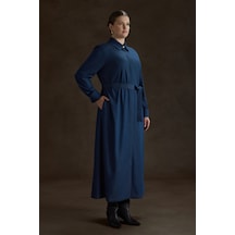 Aker İndigo Denim Görünümlü Viscon Elbise İndigo İndigo