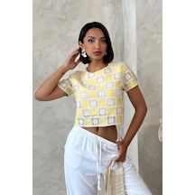 Verymoda Kısa Kollu Dama Desen Tiğişi Bluz D2619 Sari
