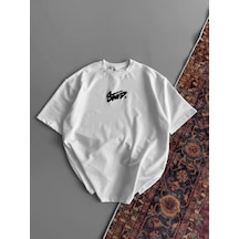 Kadın Yazlık Bisiklet Yaka Baskılı Regular Fit Tişört Kısa Kol T-shirt - Beyaz