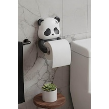 Safestore Panda Figürlü Tuvalet Kağıdı Askısı, Yapışkanlı Montaj, Plastik, Siyah, Mat, Modern, Delmesiz Banyo Çok Renkli