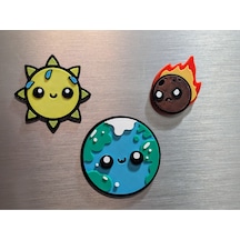 Sevimli Güneş Mutlu Dünya Kızgın Meteor Uzay Temalı Eğlenceli Buzdolabı Magneti