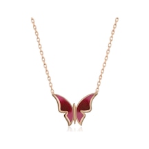 925 Ayar Gümüş Rose Minimal Kelebek Kadın Gümüş Kolye Rose Gold