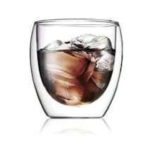 Yeni Tasarım Su Bardağı Çift Cidarlı 200 Ml Şeffaf Cam Bardak 1 Adet - 2771 Açık Kırmızı
