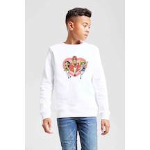 Tshirthane Powerpuff Girls Heart Baskılı Unisex Çocuk Beyaz Sweatshirt Beyaz