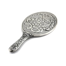 Altın Sepeti GA042 Büyük Gümüş Çiçekli El Aynası