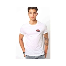 Kırmızı Araba Tosbağa Baskılı Beyaz Erkek Tshirt