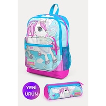 Mavi Neon Pembe Unicorn Çok Renkli
