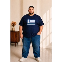 Sngl Tekstil Erkek Büyük Beden Kısa Kollu Yunanistan Bayrak Baskılı Tişört 3xl 4xl 5xl 6xl 7xl 8xl 9xl Lacivert