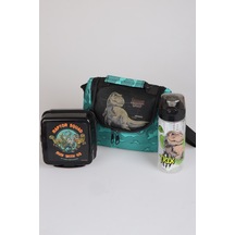 X Dekomus "t-rex Force Collection" Jurassıc World Lisanslı Beslenme Çantası,matara Ve Beslenme Kabı Seti Açık Gri