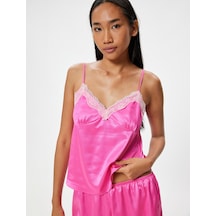 Koton Saten Pijama Üstü İnce Askılı Dantelli Pembe 4slk90036mw Gül