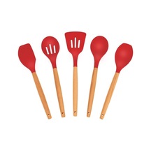 Valletta Vs-510AS-K Lingo Bambu Saplı 5 Parça Pişirme Seti - Kırmızı