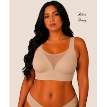 Intive Curvy Büyük Beden Lazer Kesim Dikişsiz Kalın Askılı Önü Tül Detaylı Sütyen Xl-4xl Ten Rengi