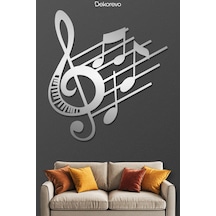 Sol Anahtarı Ve Notalar Metal Duvar Tablosu - Metal Duvar Sanatı - Krom - 30 X 30 Cm