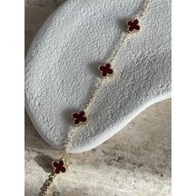 Çelik Mini Gold Bordo Cleef Bileklik Altın - Gümüş