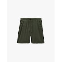 Koton Beli Bağcıklı Cepli Regular Fit Pamuklu Müslin Bermuda Şort Haki 7wam40043hw