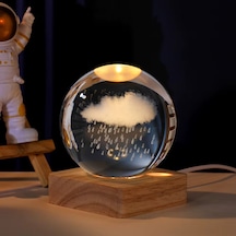 Kişiye Özel Büyük Boy Yağmurlu Bulut Temalı Kristal Küre Lamba